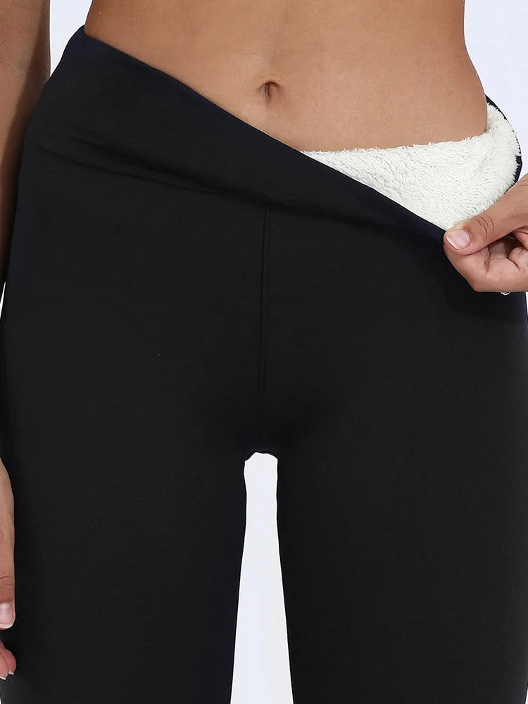 Warm Velvet Leggings For Women High Waist Black Lamb Wool