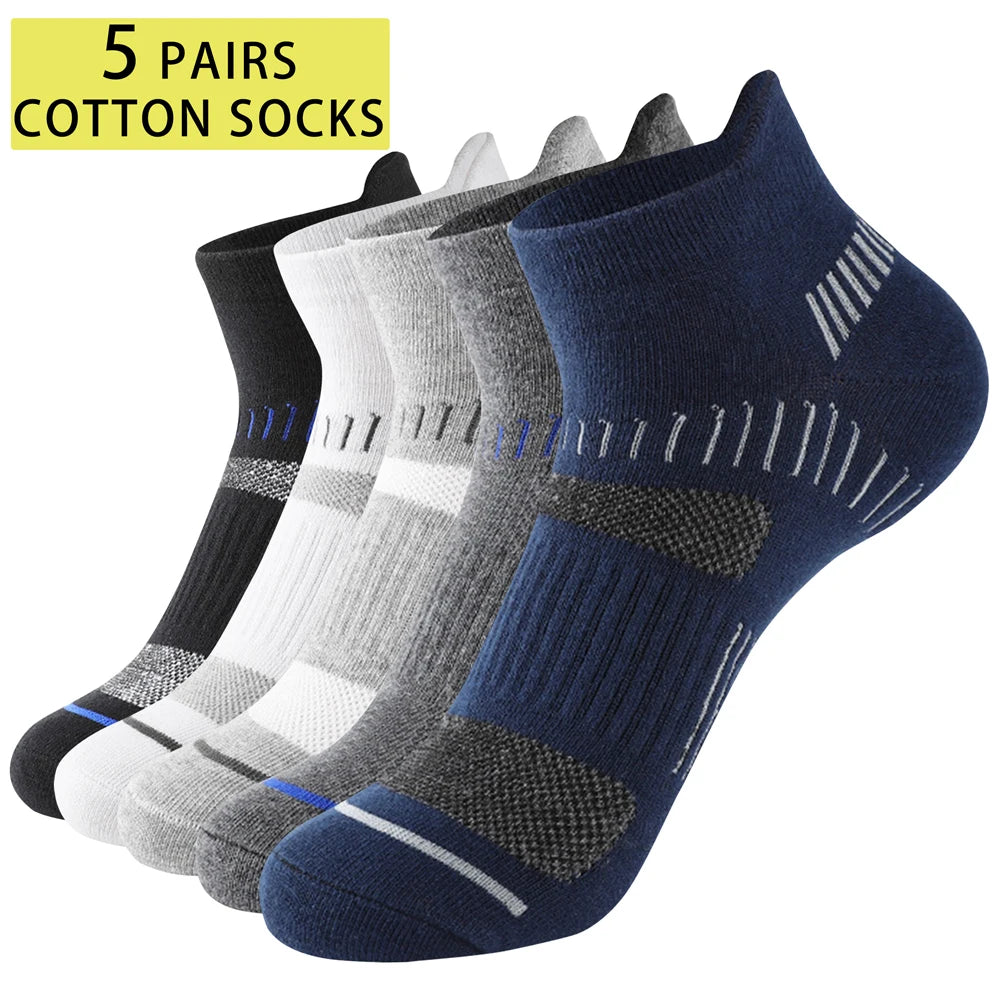 5 Pairs Mens All Season Cotton Crew Socks Moisture Wicking