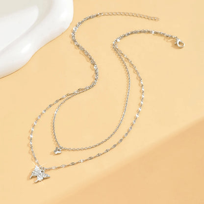 Sparkling Double Layer Butterfly Necklace for Women Exquisite Jewelry for Parties and Gifts 80200101