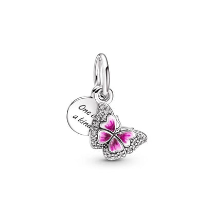 Pink Butterfly Axolotl Dangle Beads For 925 Silver Bracelet