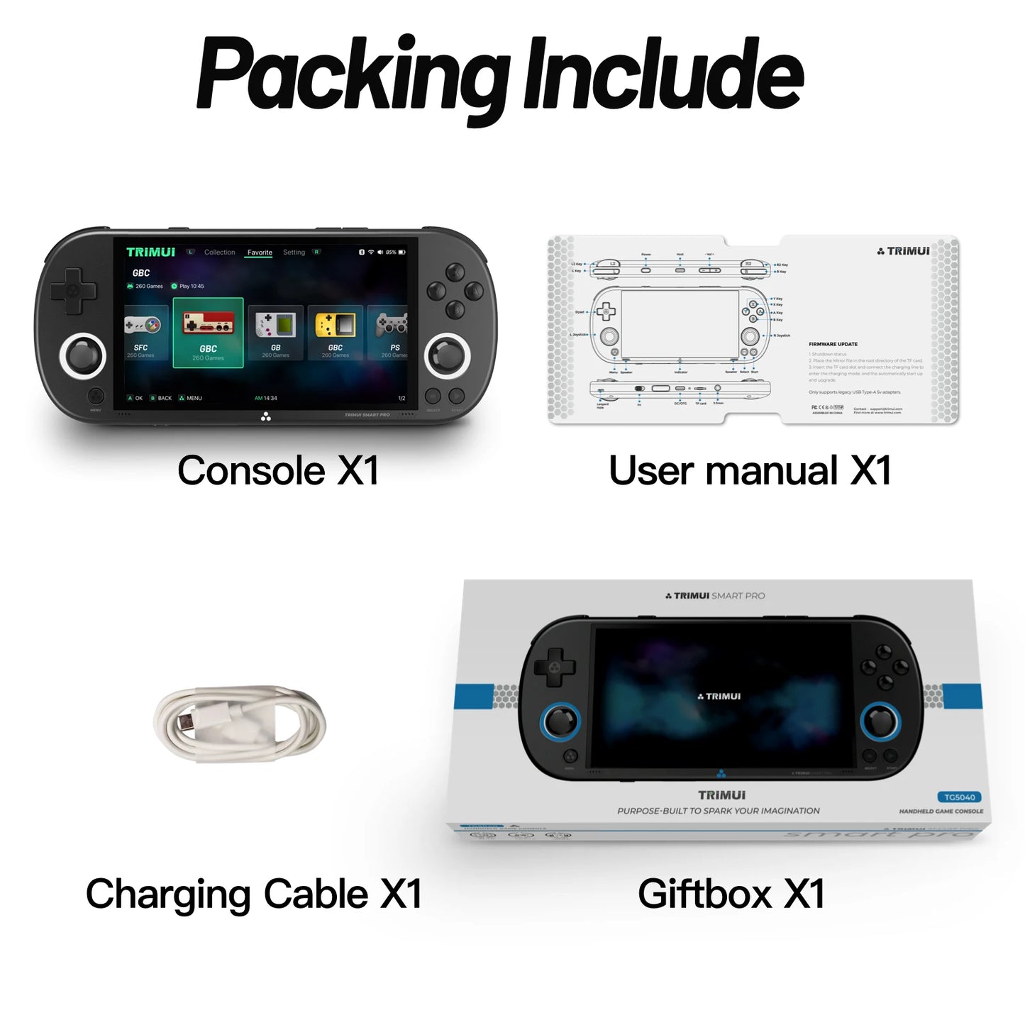 Trimui Smart Pro Handheld Game Console 4.96 Inch IPS Screen Linux OS Joystick RGB Lighting Retro 10000 Games Type C Portable Gift