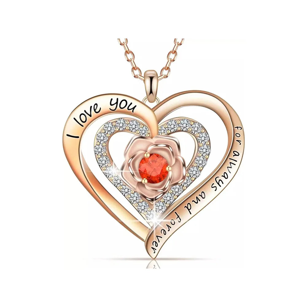 Luxury Red Zircon Pendant Necklace with Rose Flower Gift Box for Women RG-135-4