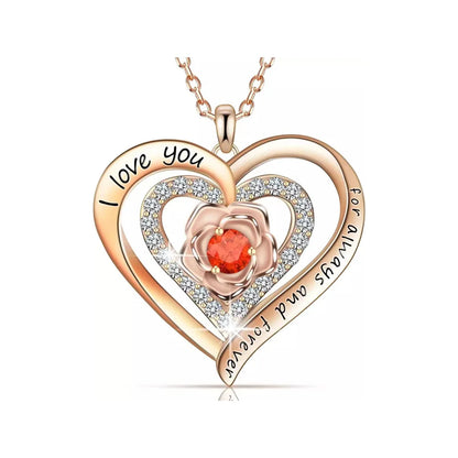 Luxury Red Zircon Pendant Necklace with Rose Flower Gift Box for Women RG-135-4