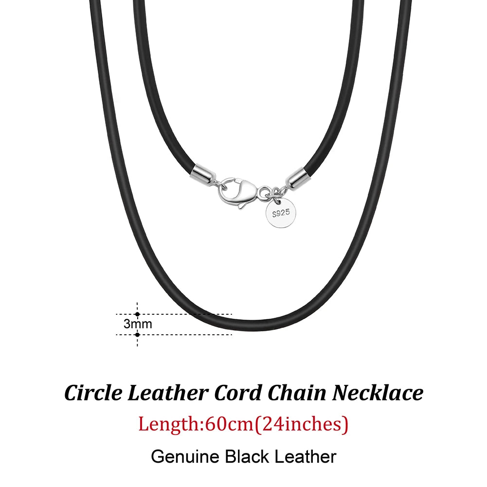 Rinntin 2mm Brown Leather Cord Necklace with 925 Sterling Silver Clasp Trendy Jewelry for Men and Women 3mm-Black-40cm