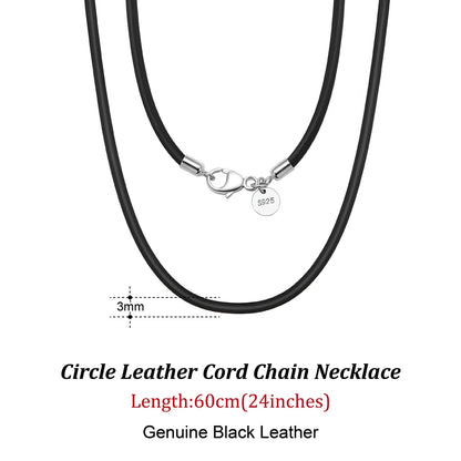 Rinntin 2mm Brown Leather Cord Necklace with 925 Sterling Silver Clasp Trendy Jewelry for Men and Women 3mm-Black-40cm