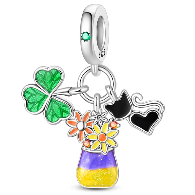 925 Sterling Silver Luminous Lantern Angel Cat Charm