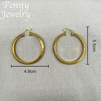 Big Round 18K Gold Plated Hoop Earrings for Women Vintage Copper Circle Jewelry Set