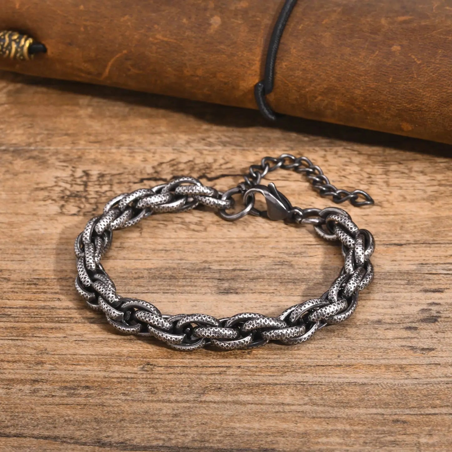 Mprainbow Vintage Punk Rock Chain Bracelet for Men Boys, 8mm Stainless Steel Link Wristband Gift