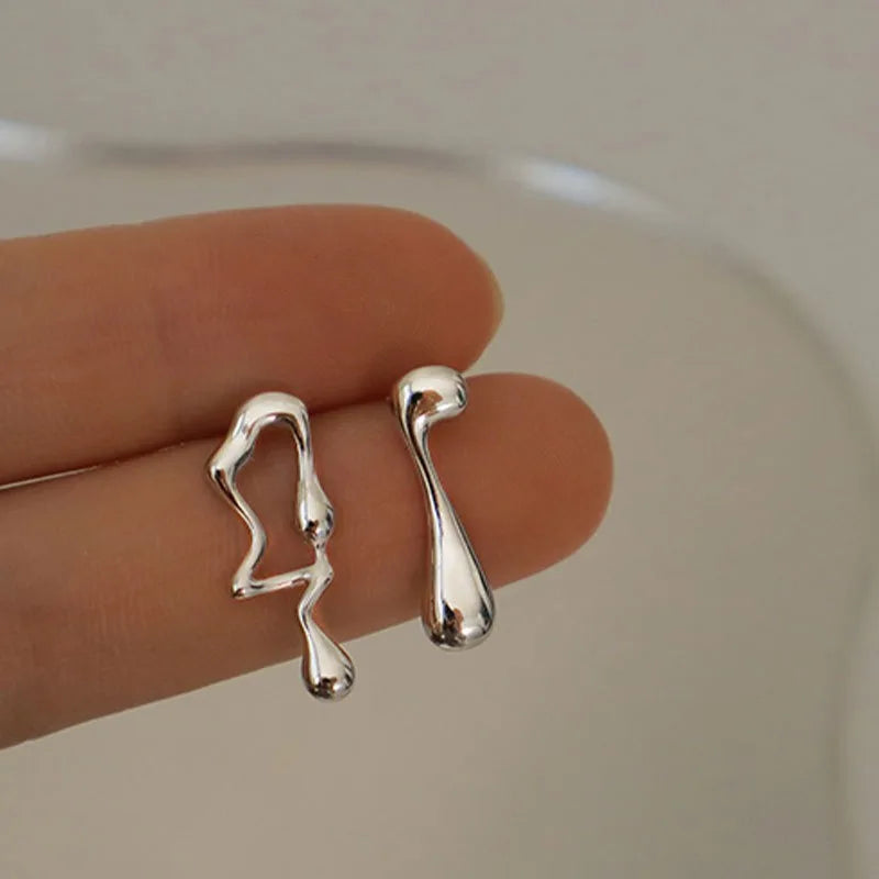 Personality Design Irregular Liquid Earrings Women's Fashion Asymmetrical Geometric Stud Earrings Trendy Hip Hop Jewelry Best Gift for Friends and Loved Ones