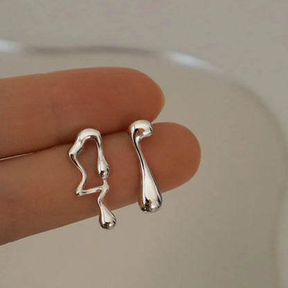 Personality Design Irregular Liquid Earrings Women's Fashion Asymmetrical Geometric Stud Earrings Trendy Hip Hop Jewelry Best Gift for Friends and Loved Ones