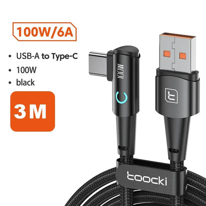 Toocki 6A USB C Cable 90 Degree For OPPO Fast Charging A- C black 3m