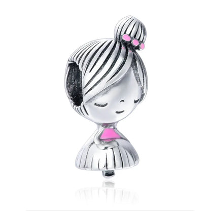 925 Sterling Silver Cute Character Bead Pendant for DIY European Bracelets B356-girl