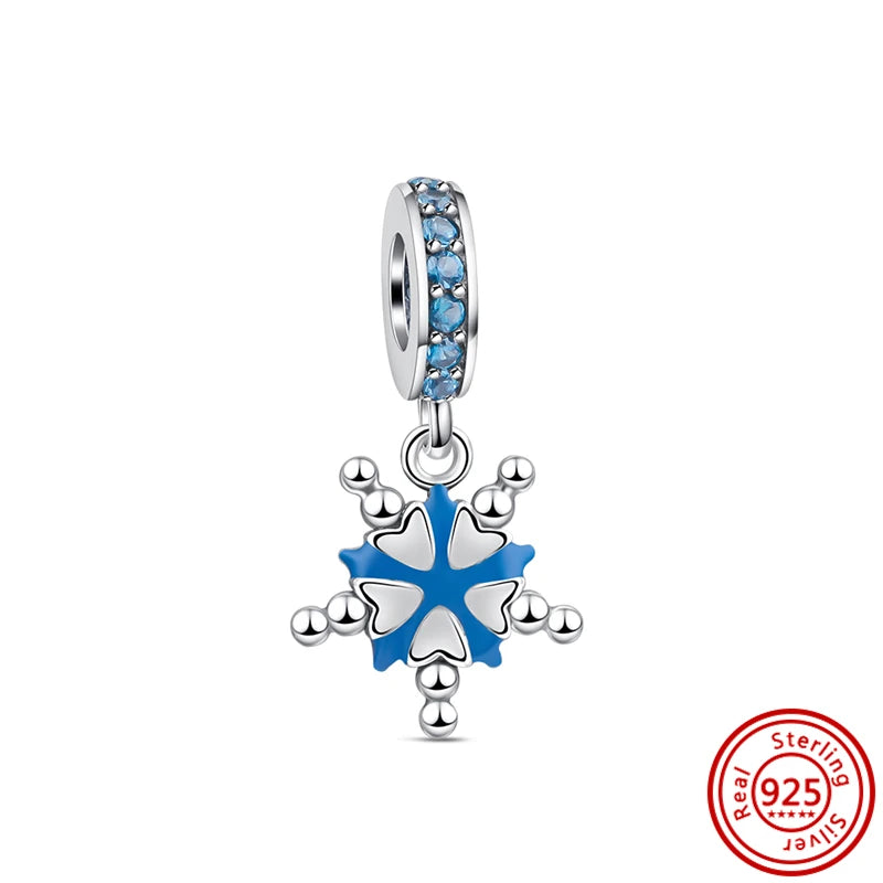 Sterling Silver Blue Zircon Feather Crown Moon Pendant Charm Bracelet Beads ZC045 3mm-4mm