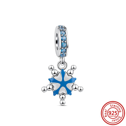 Sterling Silver Blue Zircon Feather Crown Moon Pendant Charm Bracelet Beads ZC045 3mm-4mm