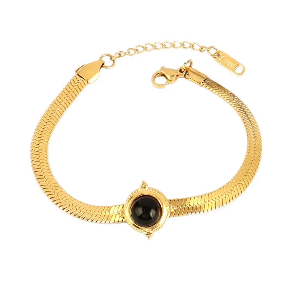 Vintage Stainless Steel Bracelet for Women with Turquoise Pendant B0451