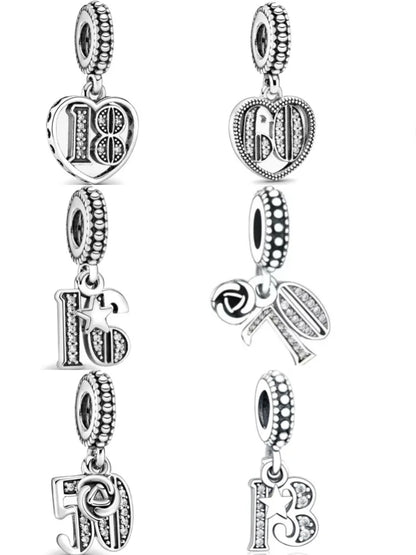 European 925 Sterling Silver Birthday Celebration Pendant Charm Bead for Women Bracelet and Necklace