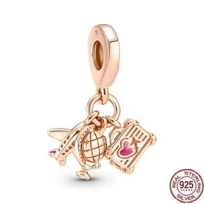 925 Silver Rose Gold Family Tree Heart Beads Charm for Women DIY Necklace Bracelet Jewelry Gift