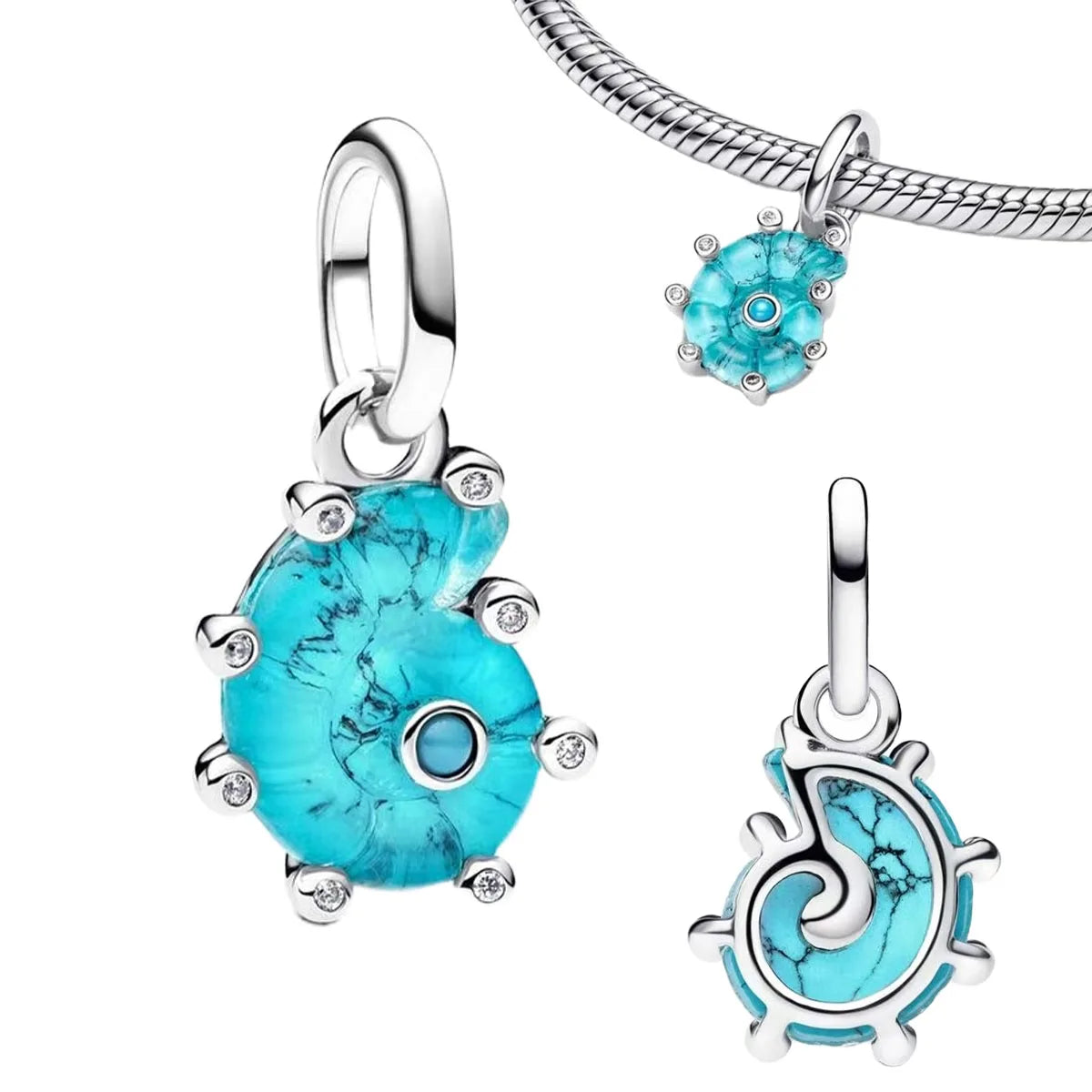 Original 925 Sterling Silver Ocean Pearl Shell Octopus Charm Bead Jewelry Set for Summer Romantic Style