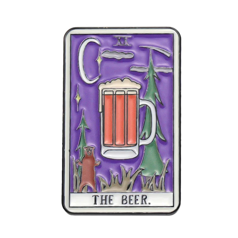 Custom Tarot Enamel Pins Set Featuring Beer Donut Wine Coffee Pizza Brooches for Unique Punk Gothic Jewelry Gifts