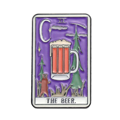 Custom Tarot Enamel Pins Set Featuring Beer Donut Wine Coffee Pizza Brooches for Unique Punk Gothic Jewelry Gifts