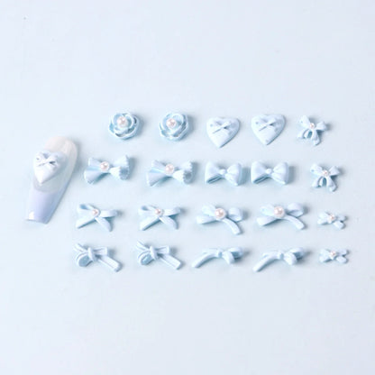 Kawaii 3D Bow Knot Nail Decoration Set - 20Pcs Blue Pink Resin Charms