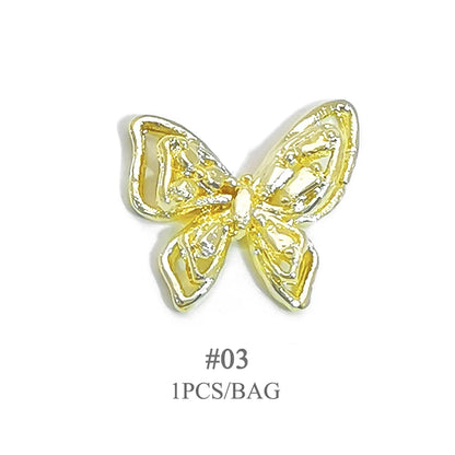 Elegant Gold Silver Metal Bowknot Nail Charm 3D Rhinestone Decor for DIY Manicure Art