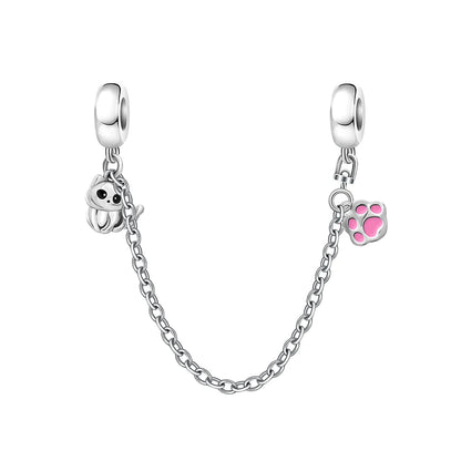 Exquisite 925 Silver Cat Claw Pendant Beads with Safety Chain for European Bracelets B5455