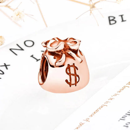 Rose Gold Winged Angel Heart Charm Bead Pink Daisy Spacer