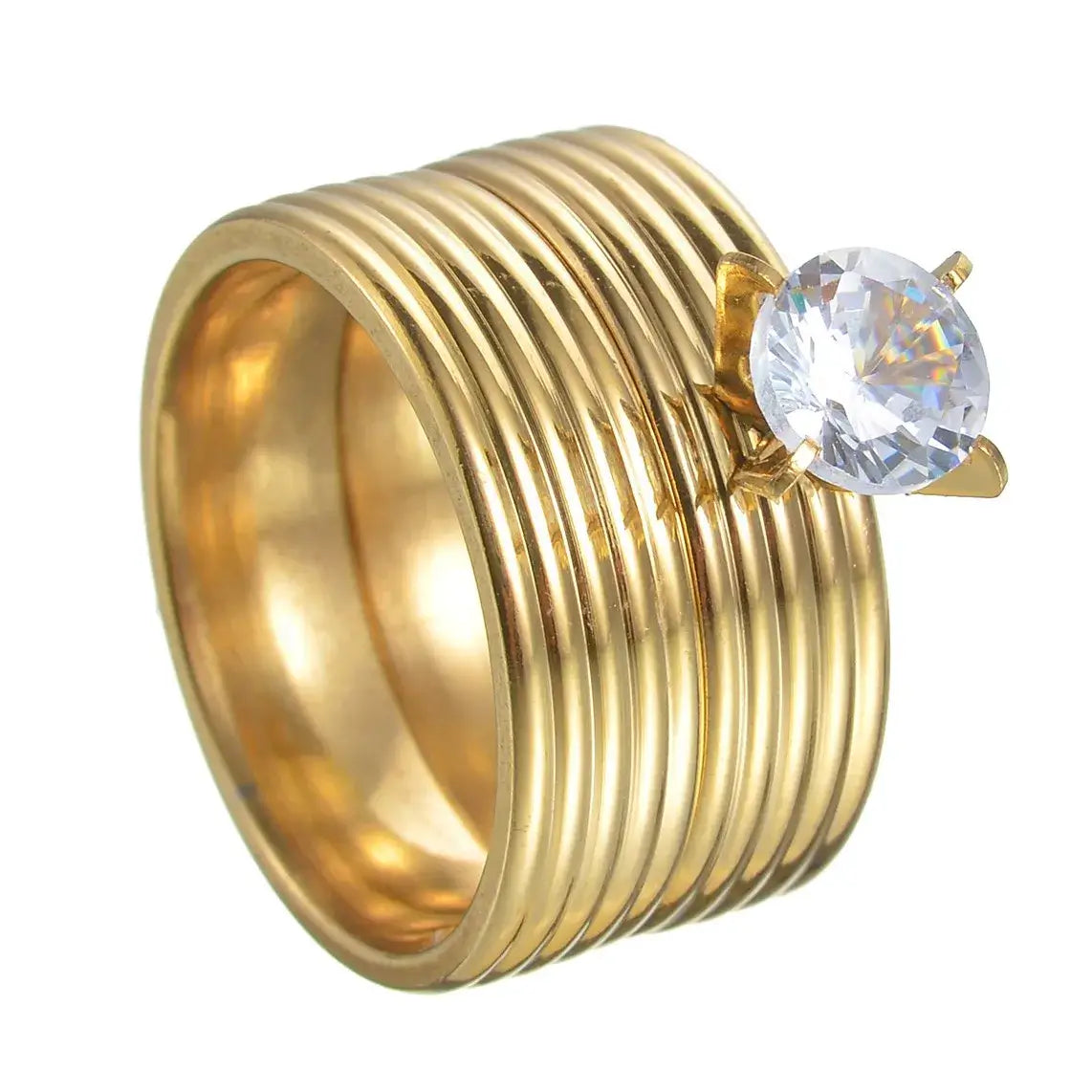 MeMolissa Luxury Clear Stone Crystal Wedding Rings Gold Plated Stainless Steel Jewelry