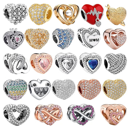 Sparkling Intertwined Love Hearts Charm Beads for 925 Sterling Silver Bracelet