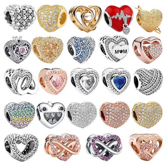 Sparkling Intertwined Love Hearts Charm Beads for 925 Sterling Silver Bracelet