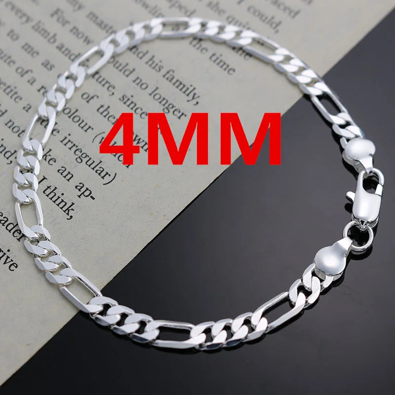 Noble 925 Silver 4MM Chain Jewelry Set Bracelet and Necklace for Men and Women