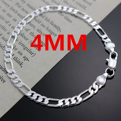 Noble 925 Silver 4MM Chain Jewelry Set Bracelet and Necklace for Men and Women