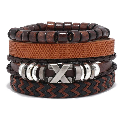 ZORCVENS Men's Handmade Braided Leather Bracelet Set - Vintage Black Punk Fashion Gift