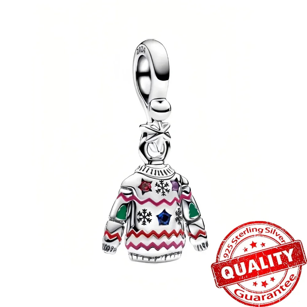 925 Sterling Silver Christmas Charms Set Santa Claus Reindeer Snowflake Beads for DIY Jewelry Gifts
