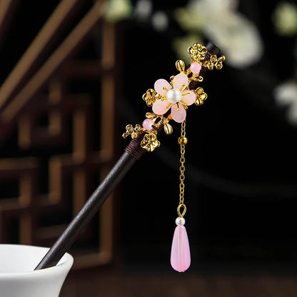 Vintage 2024 Wooden Hair Stick With Tassel Chinese Winding Flower Hairpin