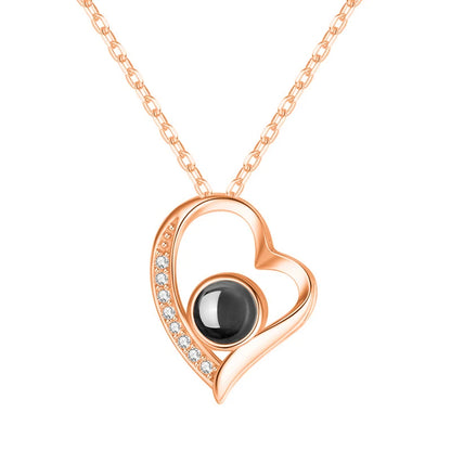 Custom Photo Projection Necklace Copper Pendant with Titanium Steel Chain for Women Rose Golden-11 45cm