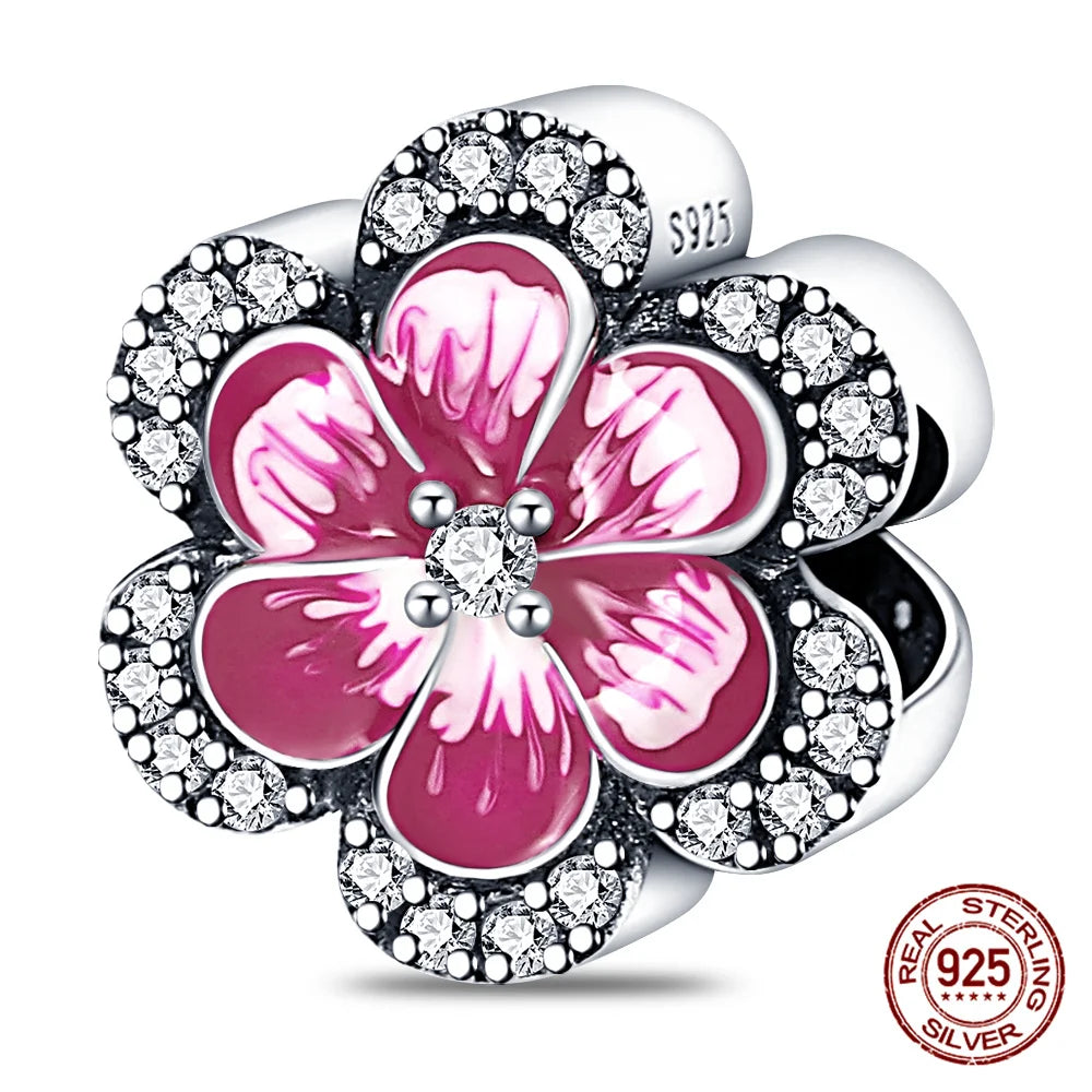 Elegant Sterling Silver Purple Flower Beads for DIY Jewelry and Charm Bracelets