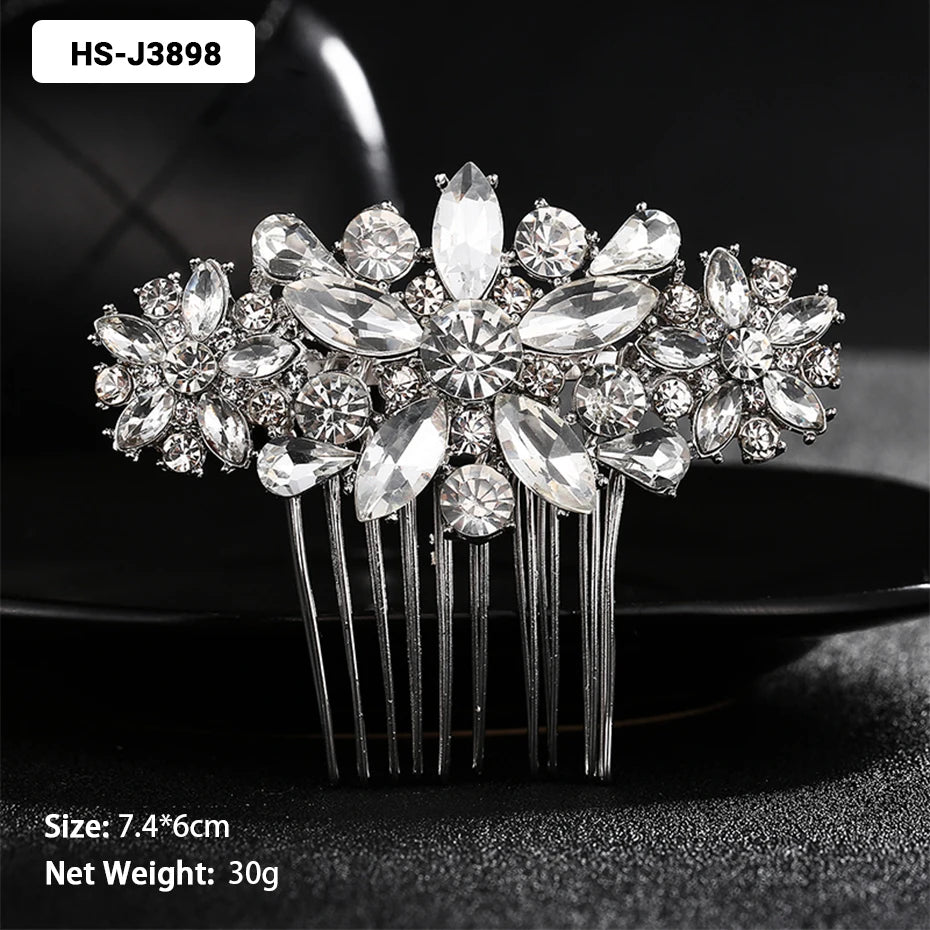 Efily Classic Silver Wedding Hair Combs - Crystal Rhinestone Bridal Accessories HS-J3898 Hair Combs