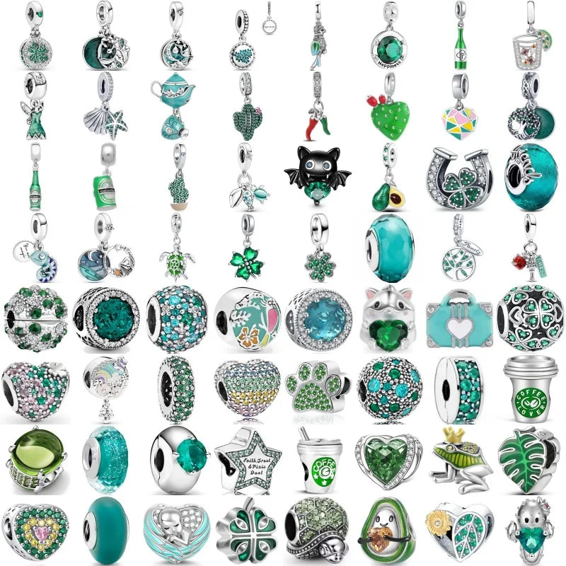 925 Sterling Silver Green Clover Pendant for European Bracelet Charms Women Jewelry
