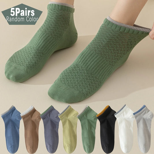 Summer Men's Socks 5 Pairs Random Colors Breathable Cotton Thin Ankle Socks with Assorted Colors, Comfortable for Gym & Outdoors