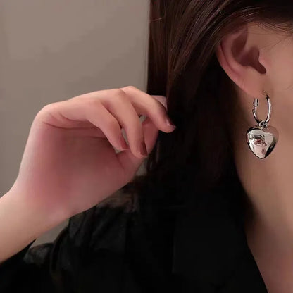 Glossy Gold Heart Hoop Earrings for Women Fashion Party Jewelry Accessories