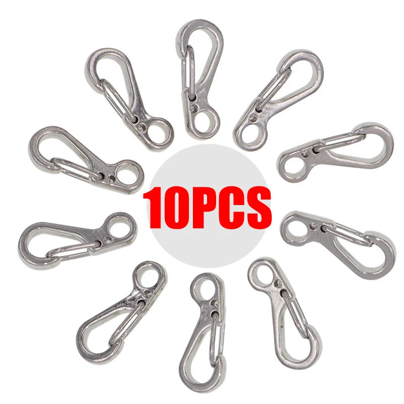 10Pcs Mini SF Spring Backpack Clasps Carabiners EDC Gear Silver - 10PCS