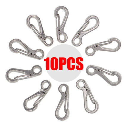 10Pcs Mini SF Spring Backpack Clasps Carabiners EDC Gear Silver - 10PCS