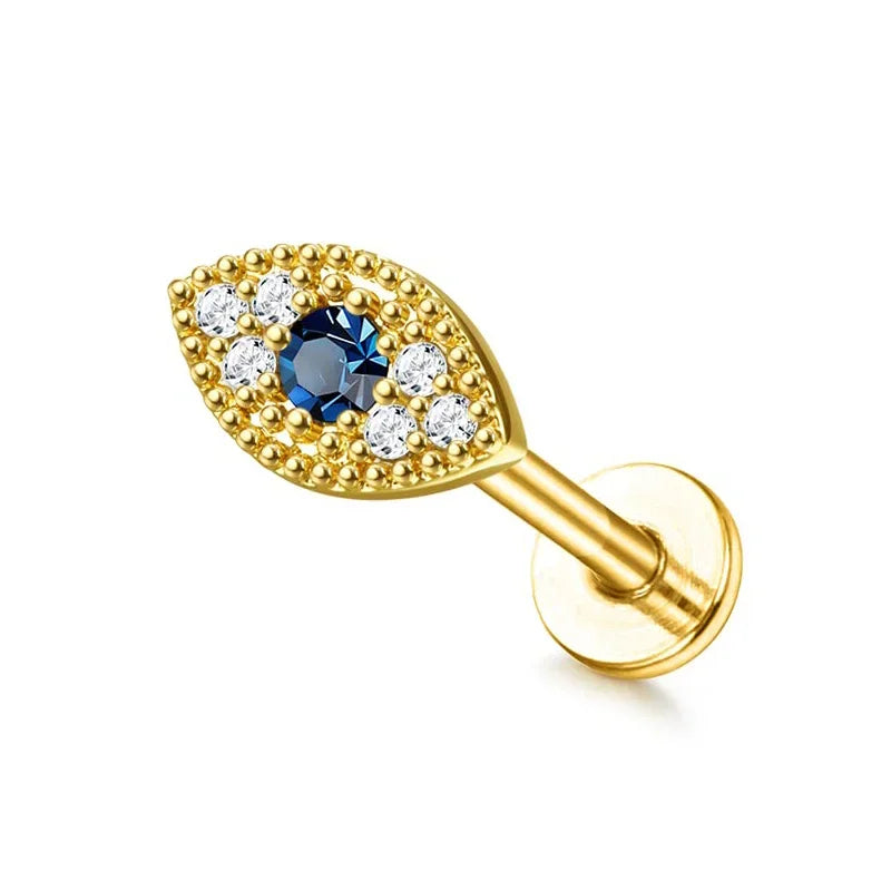 Drperfect 16G Gold Stainless Steel Cartilage Earrings for Women with Flat Back Butterfly Moon Flower Design