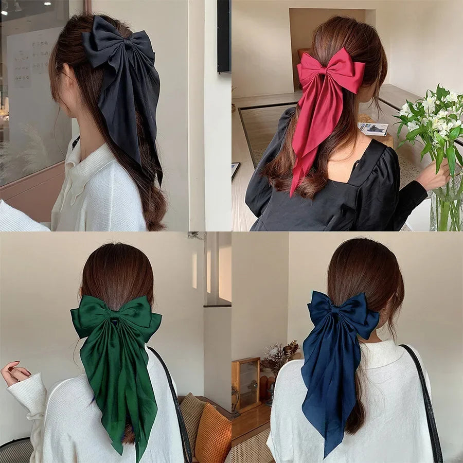 Korean Satin Big Bow Hair Clips For Women And Girls