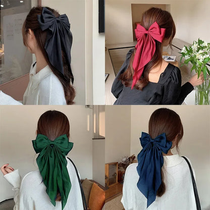 Korean Satin Big Bow Hair Clips For Women And Girls