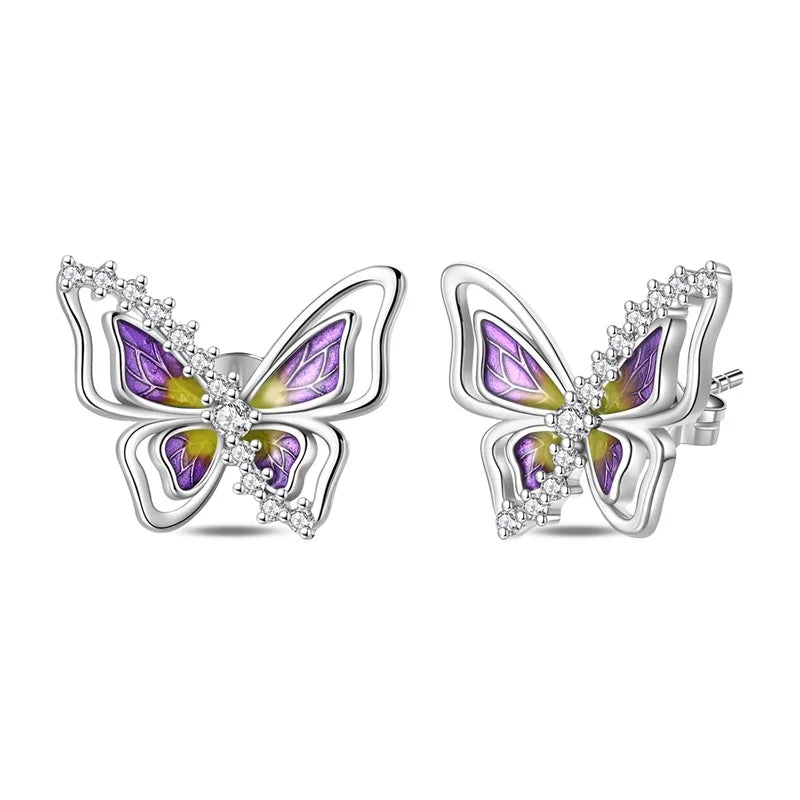 925 Sterling Silver Colorful Butterfly Heart Flower Starfish Bow Geometry Stud Earrings for Women Gift Jewelry Accessories