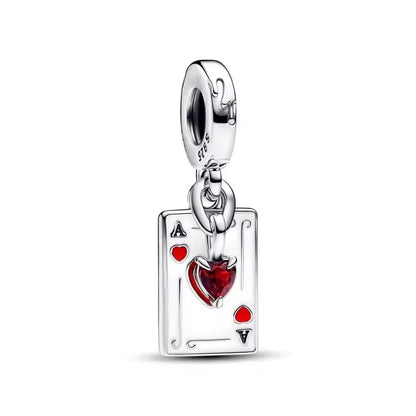 Queen Of Hearts Double Dangle Charm 925 Silver Bead