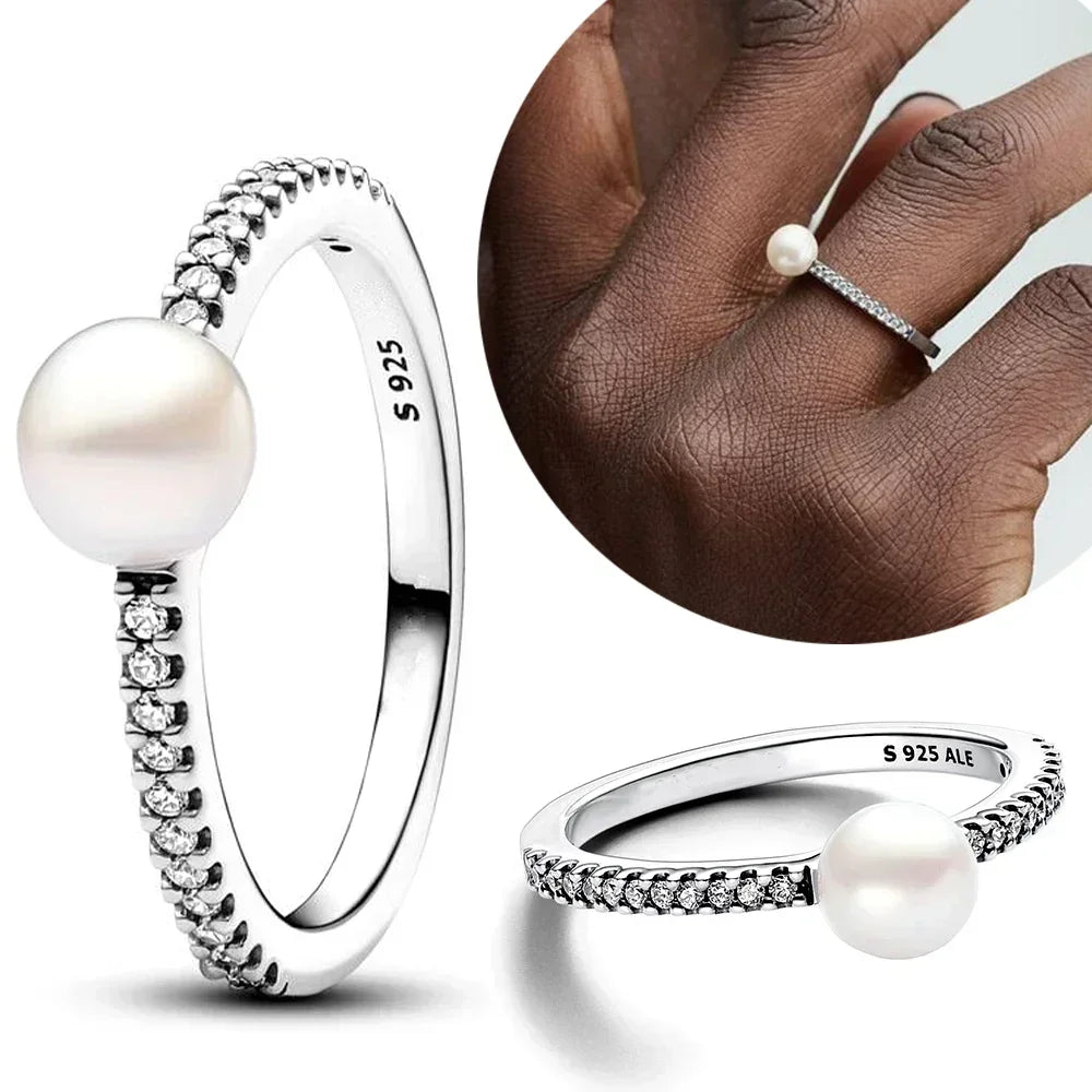 Sterling Silver 925 Jewelry Set with Freshwater Pearls and Zircon Stones